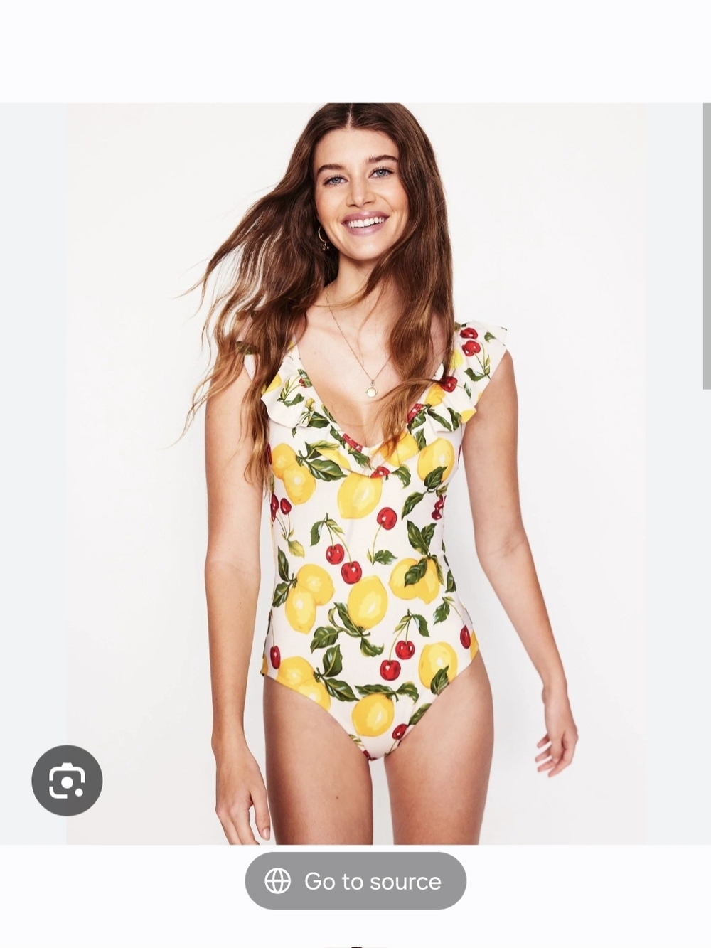 Boden Cream One-Piece Swimsuit with Yellow Lemon & Red Cherry Print